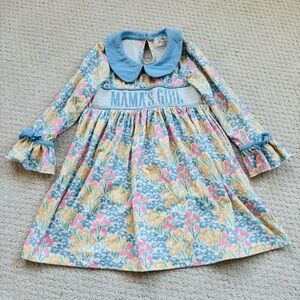 Marie Nicole Mama's Girl Blue Floral Long-Sleeve Smocked Kids Dress